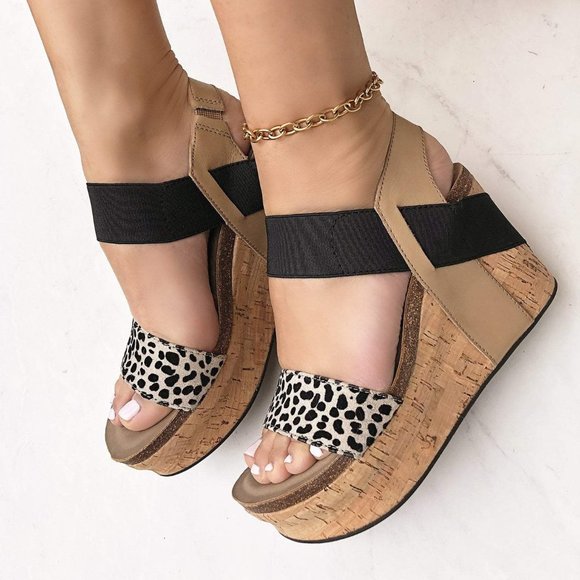 OTBT Bushnell Desert Leopard Wedge Platform Cork Sandals Size 10M NWOB - Picture 1 of 15